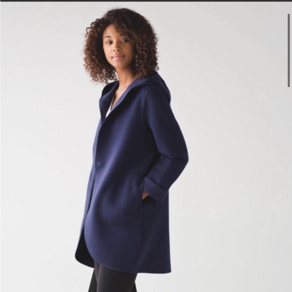 Lululemon City Bound Wrap Indigo Purple Scuba Reversible Hooded Wrap Coat S